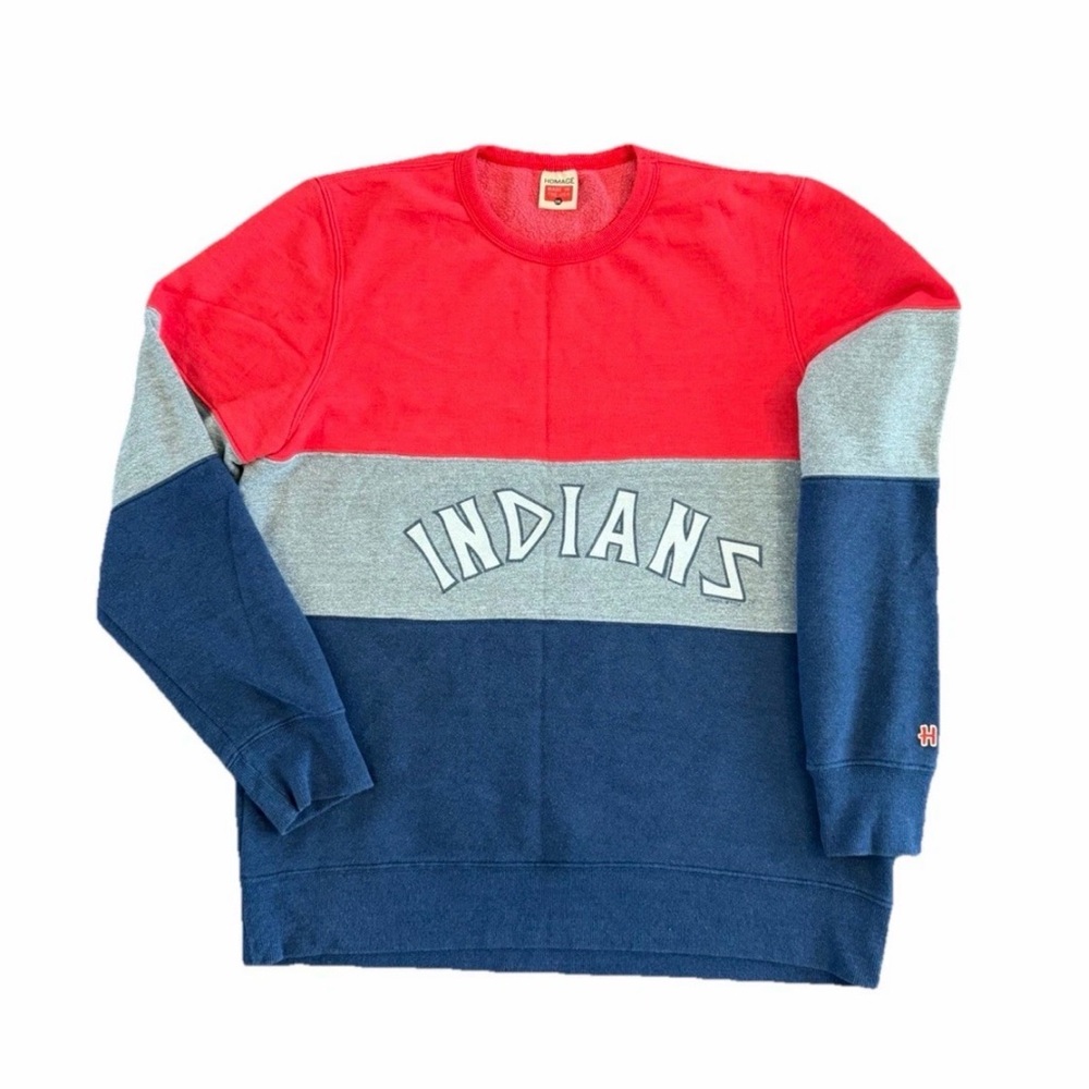 Homage Cleveland Indians Color Block, Crewneck Sweatshirt - 2XL - Made In USA